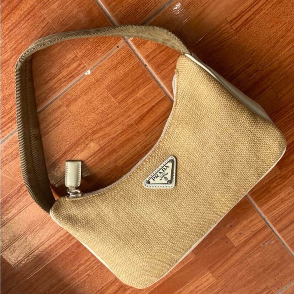 Prada Beige Canvas Shoulder Bag